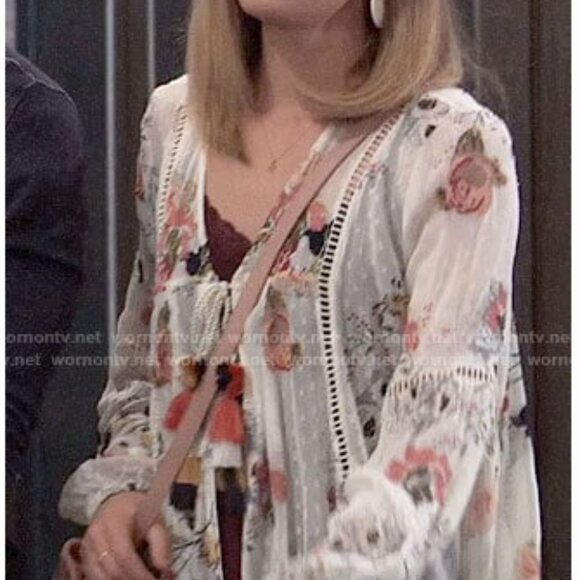 Zara Bohemian Eyelet Floral Embroidered Dotted Mesh Small Blouse Pom Pom Ties - Picture 10 of 10